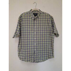Abercrombie & Fitch Mens Plaid Short Sleeve Button Down Shirt Blue Green Large